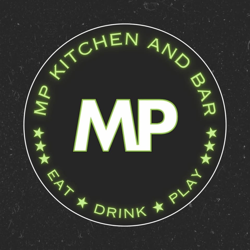 MP Kitchen & Bar logo with "MP" in the center and "Eat, Drink, Play" around the edge.